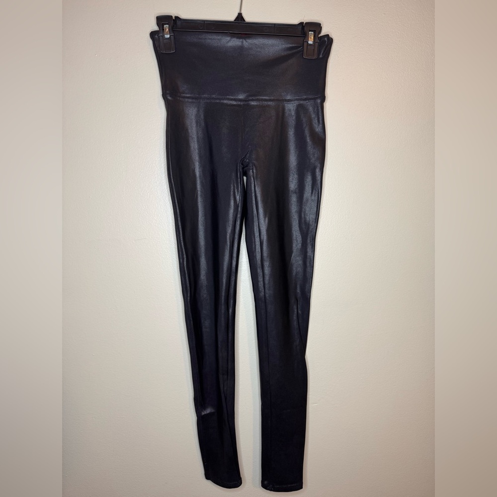 SPANX Faux Leather Leggings Black High Waisted Moto Womens M